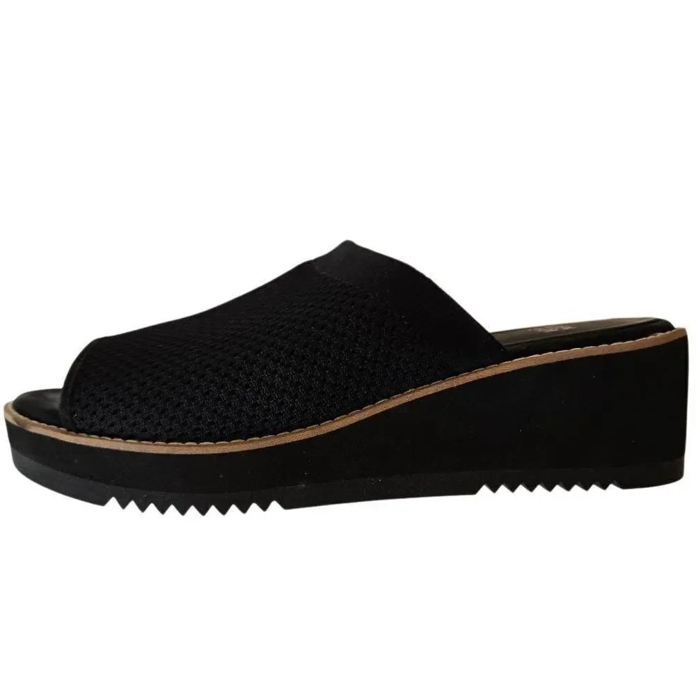 Eileen Fisher Telly Recycled Stretch Knit Black Wedge Sandal Size 8.5